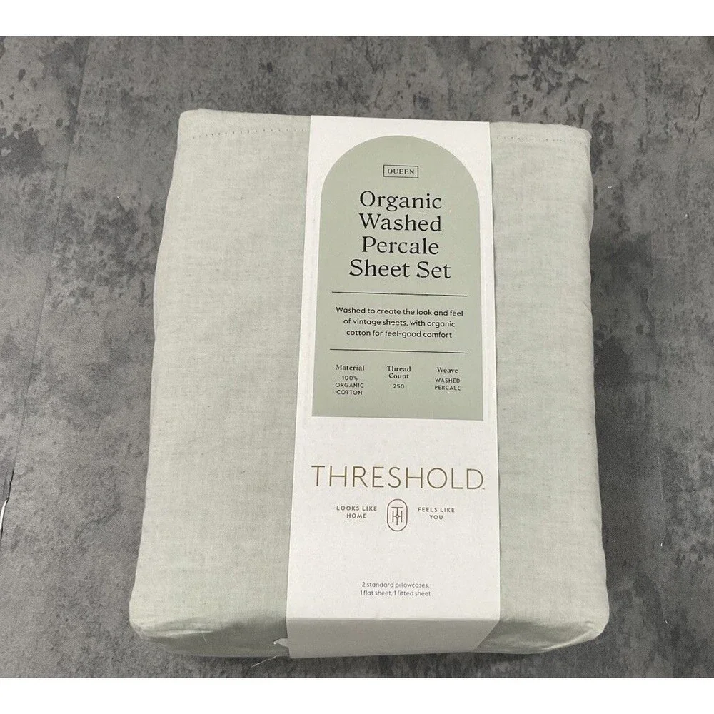 Threshold Organic Cotton Washed Percale Sheet Set 4-Piece Queen